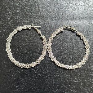 Silver Tone Hoop Earrings Large Statement New